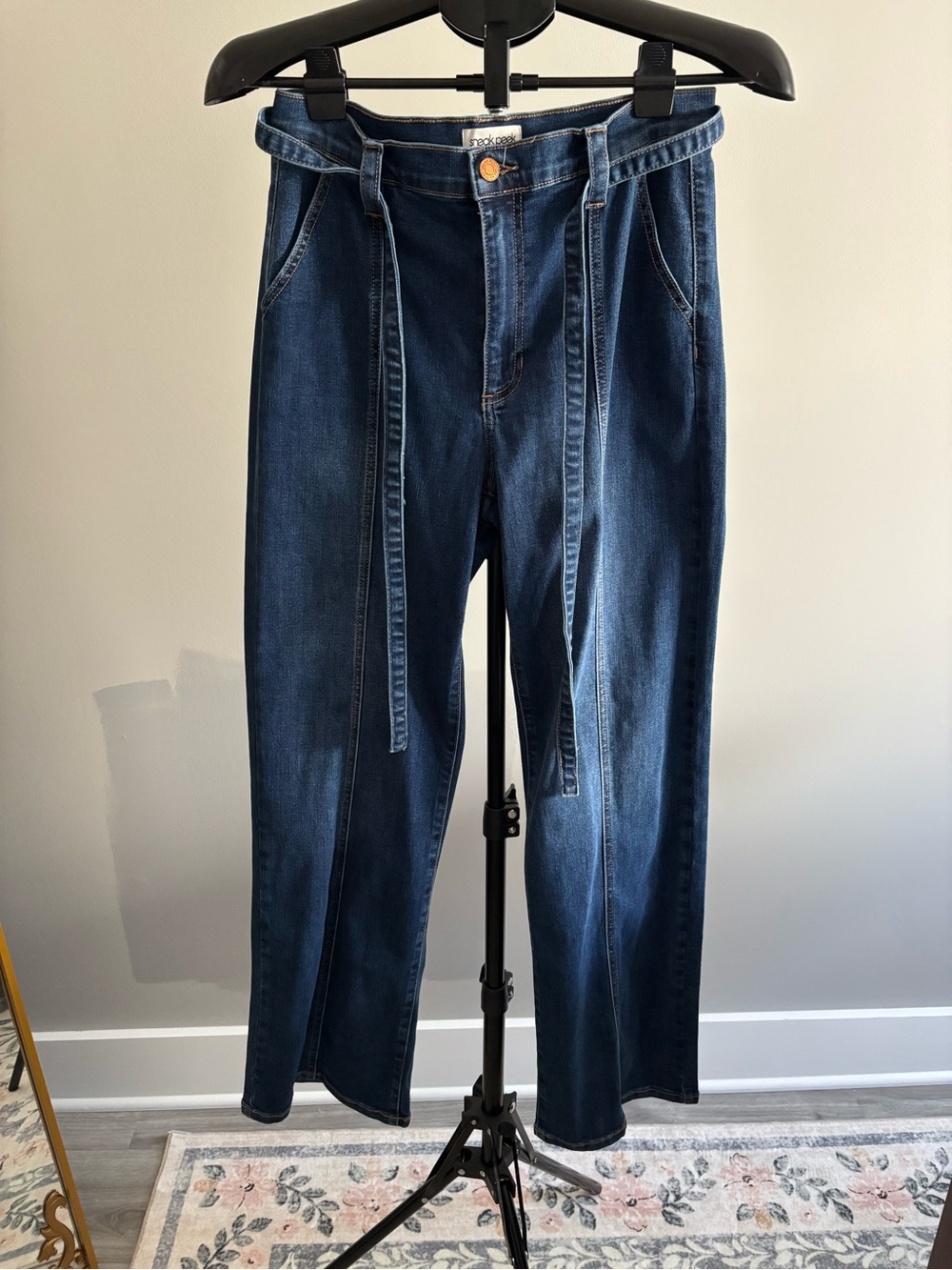 Sneak Peek Dark Blue Straight-Leg Jeans with Tie Belt